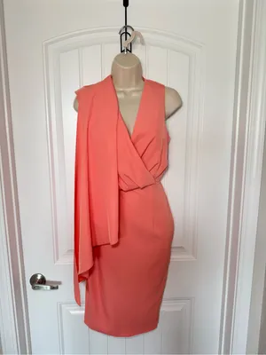 Lavish Alice Size 2 One Shoulder Salmon Pink Cape Mid Dress Cocktail Statement thumbnail 2