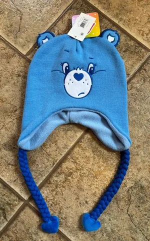 NWT Care Bears Grumpy Bear Peruvian Knit Beanie OS Blue thumbnail 1