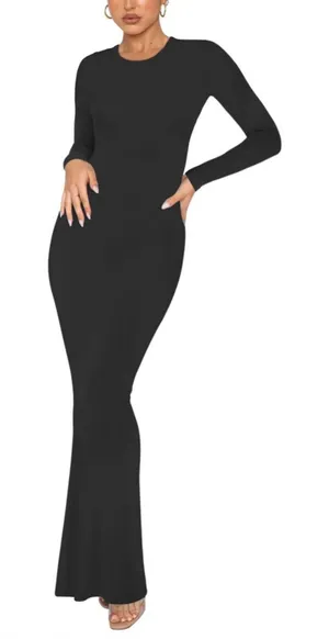 NWT Reoria Long Sleeve Crew‎ Neck Ribbed Bodycon Maxi Lounge Dress Large thumbnail 1
