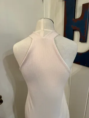 Vici Tyche Sleeveless thick Ribbed Bodycon Maxi Dress in cream Side slit Sz M thumbnail 4