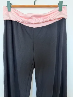 Women’s Fold-Over Waist Black Pants with Pink Trim thumbnail 2