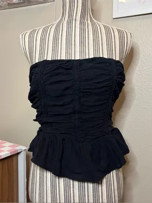 Free people cotton Black Strapless Ruching Peplum Top casual luxury preppy small thumbnail 1