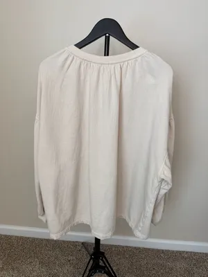 Aerie Oversized French Terry Lace-Up Sweatshirt Cream Oatmeal XL Boho Balloon Sl thumbnail 3