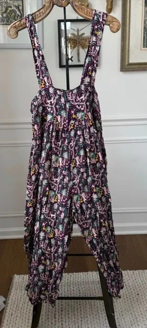 We Be Bop Purple Monkey Print Overalls Romper OSFM Size M thumbnail 1
