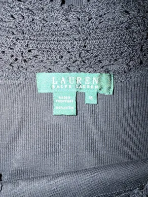 Lauren Ralph Lauren Black Crochet Yoke Boat Neck Cap Sleeve Blouse Staple Size M thumbnail 4