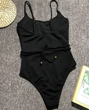 Black rope ribbed monokini one piece Size M thumbnail 5