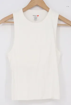 Hanes Tank Top Womens M Racerback White Ribbed High Neck Excellent thumbnail 1