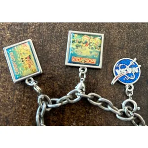 Vintage 80s 90s Mickey Mouse Monopoly Candyland Nasa Charm Bracelet Silver Chain thumbnail 6