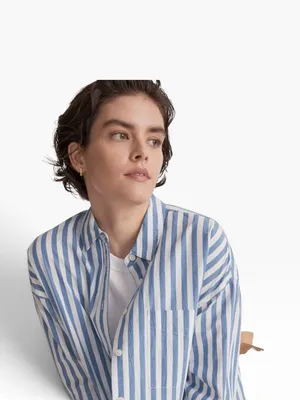 Madewell stripped Blue White Oversized Lagenlook Button Down Long SZ XL #2677 thumbnail 3