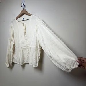 Old Navy Women Cotton Roma Blouse XL White Eyelet Embroidered Balloon Cottage thumbnail 9