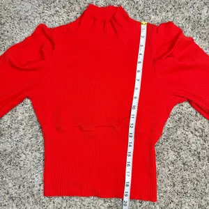 Free People Lala Cropped Puff Sleeve Mock Neck Ribbed Top Red Large L OB861565 thumbnail 9