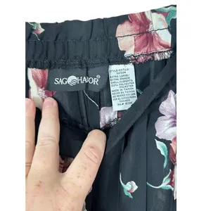 Sag Harbor Grunge 90s XL Sheer Black Floral Pleated Chiffon Pull On Midi Skirt thumbnail 4