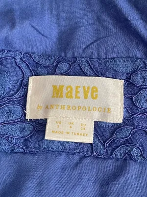 Maeve by Anthropologie Blue Lace Tie-Front Crop Top Puff Sleeve Size 2 thumbnail 5