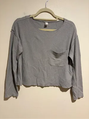Anthropologie Daily Practice Gray Grey Waffle Lightweight Long Sleeve Top XS thumbnail 3