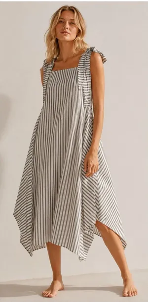 Zara‎ Trafaluc Pinafore Dress S Black White Stripes Apron Cover Up Asymmetrical thumbnail 1