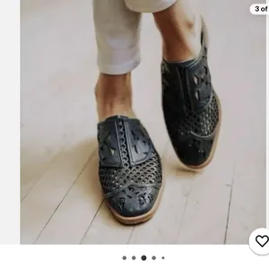 Free People Black Leather Laser-Cut Mule with Natural Wood Sole thumbnail 3