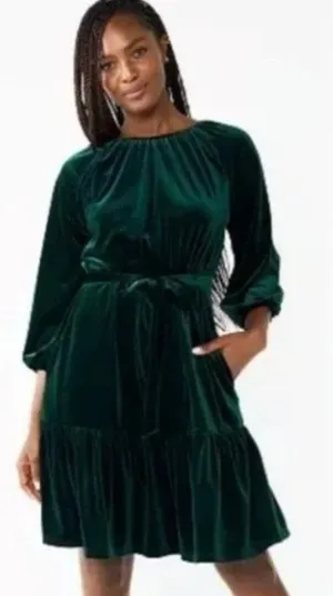 Draper James RSVP Velvet Dress Emerald‎ Green Tie Back Ruffle NWT Holiday XL thumbnail 1