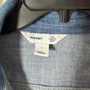 Chambray Button-Up Shirt in Medium Blue old navy small oversized thumbnail 2
