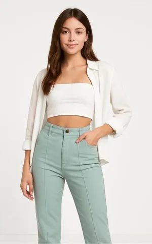 ASOS High-Rise Straight Leg Pants in Sage Green thumbnail 1