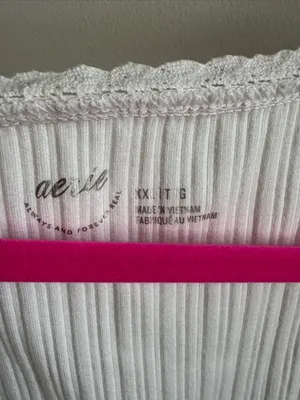 aerie White Ribbed Button-Front Tank thumbnail 3