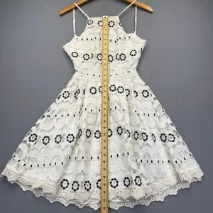 Lovers + Friends White Black Eyelet Lace Fit & Flare Mini Dress XS RN132829 thumbnail 6