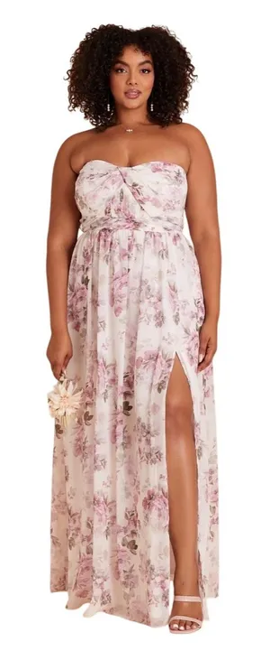 Birdy Grey XXL Floral Strapless Maxi Dress Pink White Chiffon Bridesmaid Wedding thumbnail 1