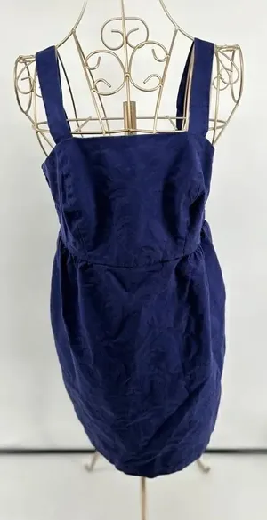 Tori Richard Navy Palm Tree Print Mini Dress Women Size 6 Tropical Resort thumbnail 1