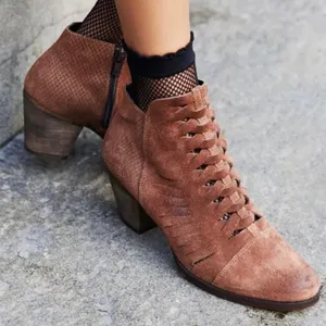 Free People Loveland Ankle Boot Size 39 US 9 Brown Suede Snake Embossed Boho thumbnail 4
