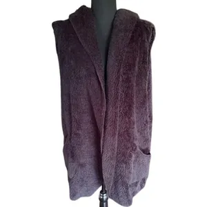 Zenana Outfitters Women’s Fuzzy Hooded Long Vest Size L Black Open Front thumbnail 2
