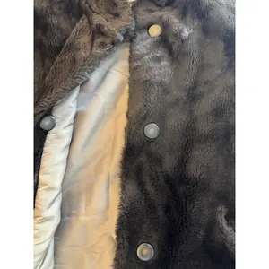 VTG faux fur Coat Reversible Chocolate Brown Beige Old Money thumbnail 2