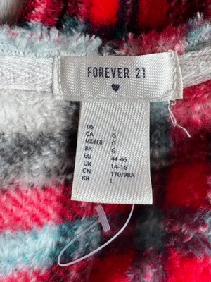 Forever 21 Red, Black & White Plaid Hooded Robe Largr thumbnail 7