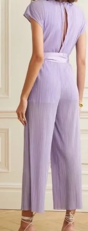 Alice + Olivia Mitsue Plissé Jumpsuit 2 Lilac Pleated Wide Leg Belted thumbnail 1