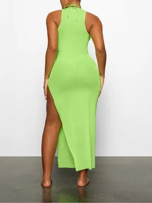 SKIMS Neon Green Sheer Mesh Maxi Dress Swim Coverup Women’s Size Large thumbnail 2