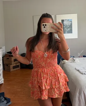 Shore Brand floral strapless smocked tiered mini dress thumbnail 1
