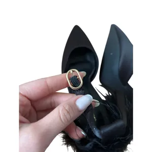 Black Satin Feather Trim Pointed Toe Stiletto Heels Women’s Size EU 38 US 7.5 thumbnail 8
