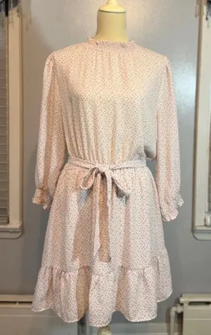 Sweet Rain Floral Mini Dress Cottagecore Tie Waist Ruffle Long Sleeve XL thumbnail 1