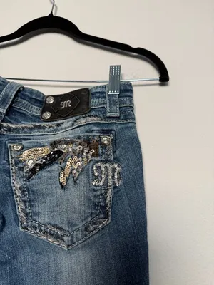 Y2K Miss Me Bootcut Jeans Size 26 with Embellished Back Pockets thumbnail 4