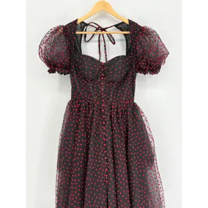 Heart Print Tulle Corset‎ Midi Dress Small Black Red Goth Coquette Prom Formal thumbnail 15