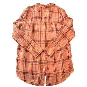 Free People Overshirt Womens Small Orange‎ Plaid Button Front Collared thumbnail 4