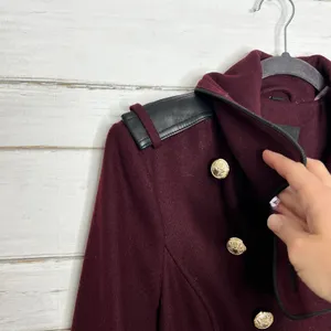 GUESS Walder Large Burgundy Wool Blend Peacoat Trench Coat Gold Buttons thumbnail 7