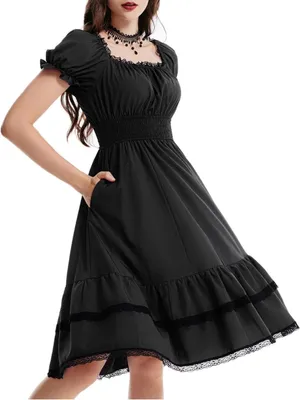 Scarlet Darkness Black Gothic Pirate A-Line Midi Dress Pockets Small thumbnail 1