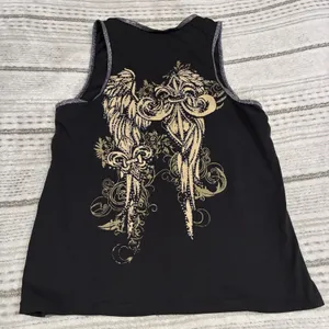 Black Rhinestone Vance Biker Wear Grunge Biker Tank Top-Zip Up-LARGE thumbnail 9
