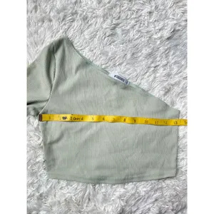 Missguided Mint Green Ribbed One Shoulder Crop Top thumbnail 3
