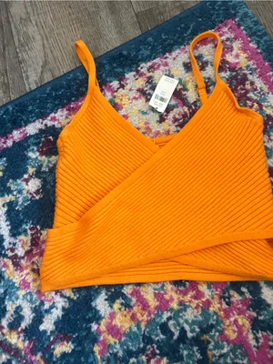 NWT aerie Orange Ribbed faux Wrap Front Cami Top thumbnail 4