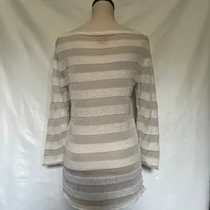 Tory Burch Metallic Stripe Tunic Sweater Sz M Coastal Quiet Luxury Bateau Preppy thumbnail 7