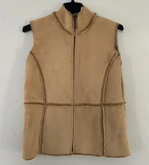 Live A Little Faux Suede Faux Fur Tan Vest Bohemian Casual Western 70s Retro XL thumbnail 2