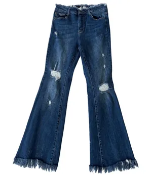 Risen Los Angeles Women's Trendy Flare Jeans Distressed Frayed‎ Hem Blue Size 7 thumbnail 1