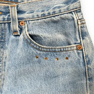 Vintage 90s Levi’s 501 Jeans Custom Brown Boho Stripe Hem USA Made Festival Wear thumbnail 5