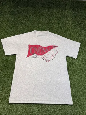 Vintage Cincinatti Reds Baseball T-Shirt Heather Grey Pendant Flag Wmns Med thumbnail 2