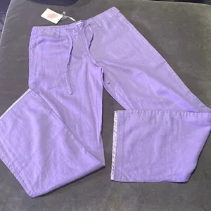 Women’s Purple 100% Linen Casual Wide Leg Pants with Drawstring Size S NWT thumbnail 1